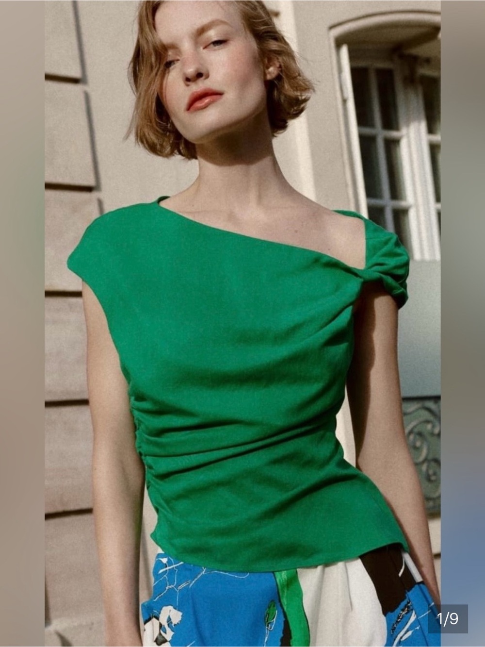 Zara One-Shoulder Green Draped Top